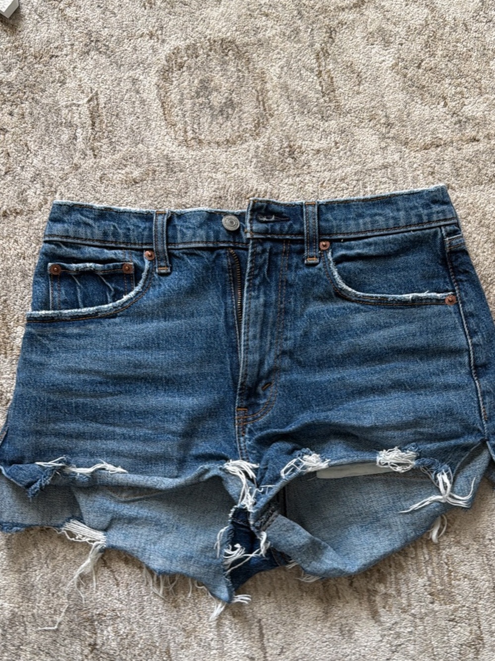 Abercrombie & Fitch Dark Blue Distressed Denim Cutoff Shorts